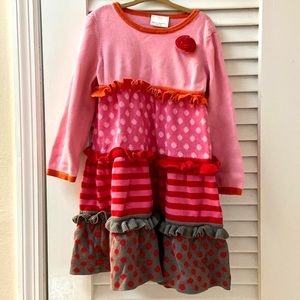 EUC Hanna Andersson Toddler Girls Pink Ruffled Tiered Sweater Dress size 110 = 5